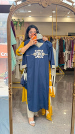 Pure cotton applique real mirror suit set in blue