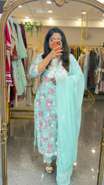 Pretty Mul cotton chikankari suit set in sea green
