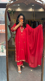 Pure cotton embroidered red suit set