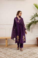 Super soft Mul chanderi cotton with lining and embroidery suit setin purple