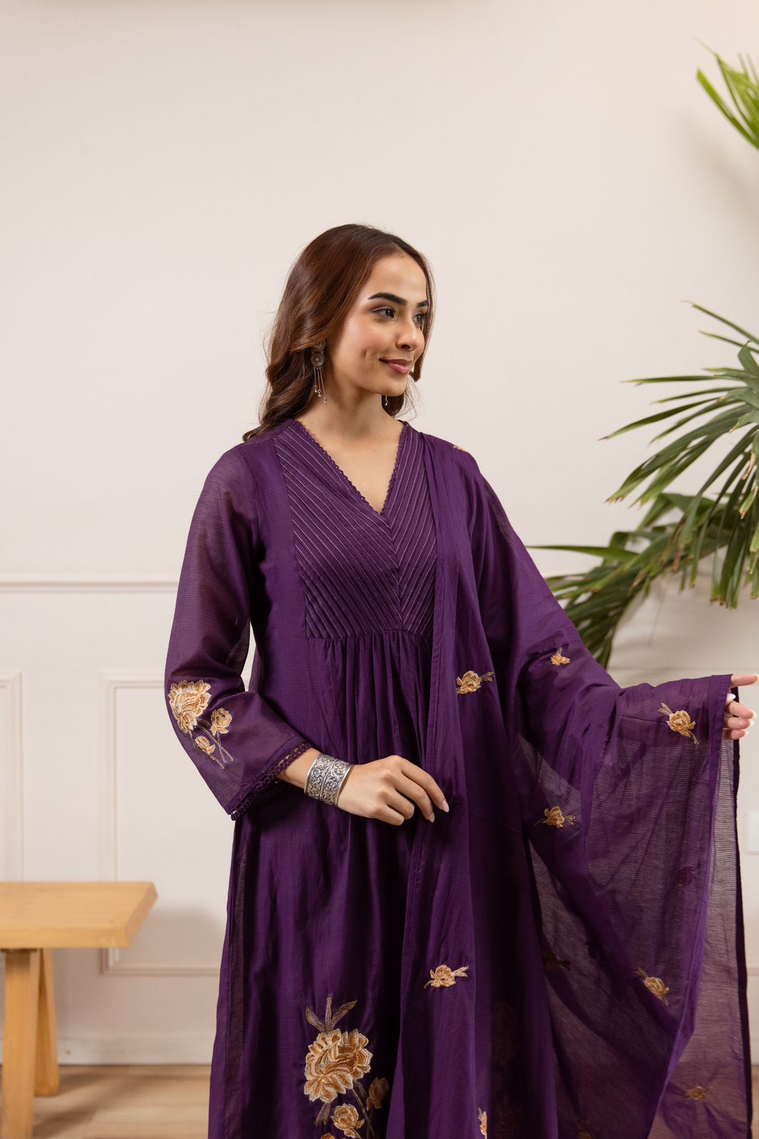 Super soft Mul chanderi cotton with lining and embroidery suit setin purple