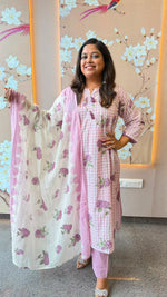 Chequered pretty cotton purple Suit set