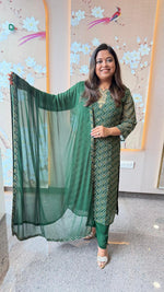 Semi georgette pretty hand work suit set in green (slim fit)