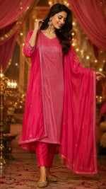 Pretty Mul Chanderi with tissue panel on front n back and hand work