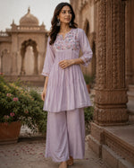 Pretty Modale with Mul lining front and back embroidered co ord in purple