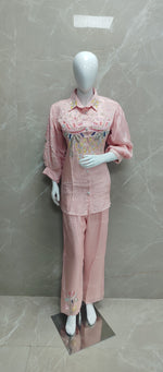 Pretty party wear silk co ord in baby pink