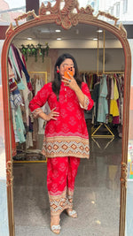 Premium soft rayon bandhani red co ord (slim fit)