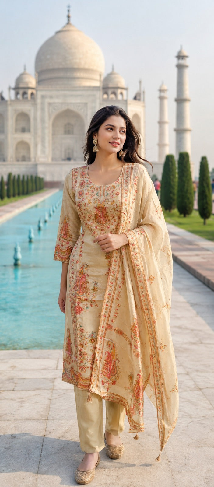 Tissue silk fully embellished suit set (slim fit)
