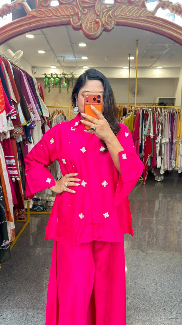 Pretty Russian silk heavy handwork Co ord set (loose fit)