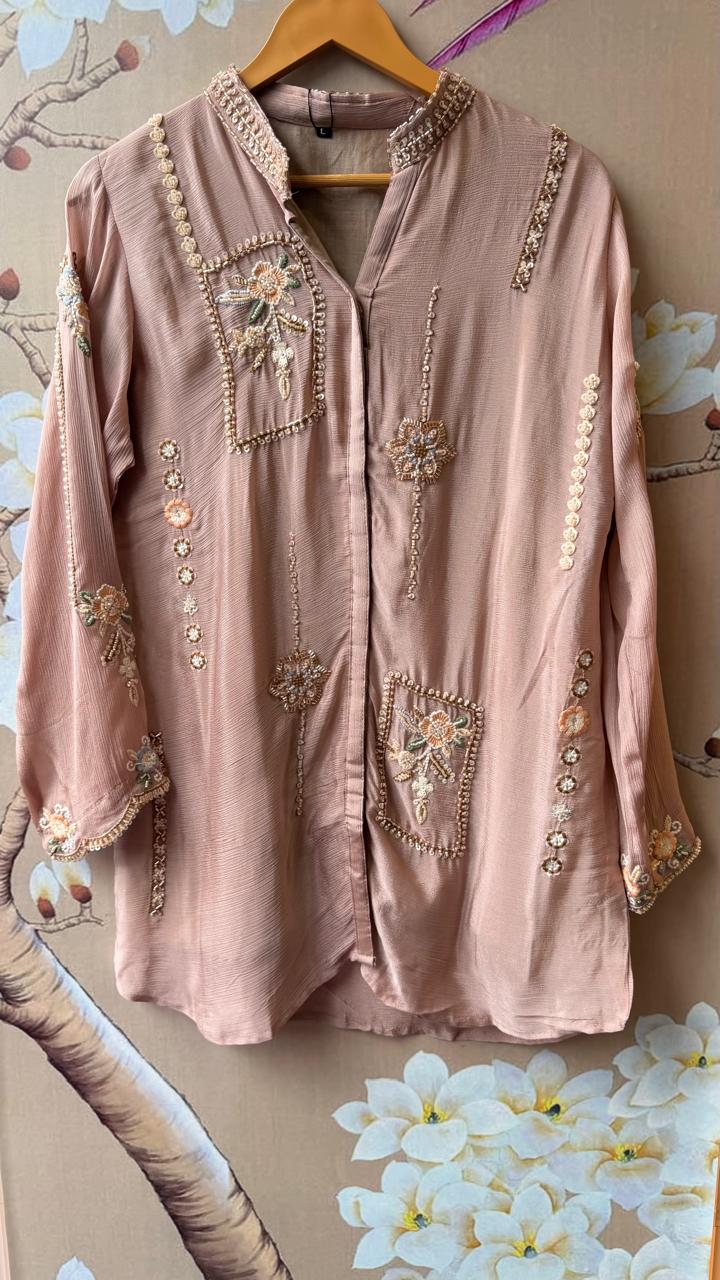 Premium chinon heavy embellished co ord in nude pink