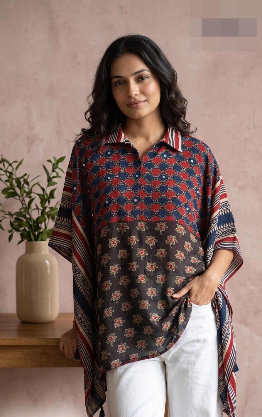 Wow ajrakh crepe kaftan top in red