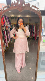 Baby pink pretty embroidered co ord set paired with shifli inner (inner slim fit)