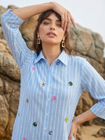 Pure cotton embroidered one piece in blue