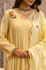 Buttter yellow embroidered Mul Cotton lining full suit set