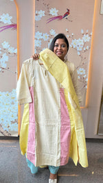 Premium cotton lining suit set in pink n yellow