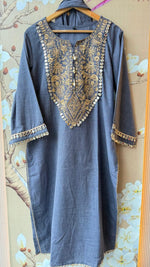Denim cotton full suit with real Mirror detailing