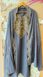 Denim cotton full suit with real Mirror detailing