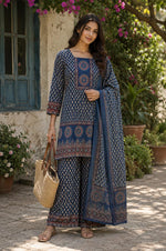 Pretty cotton ajrakh palazzos full suit set in blue