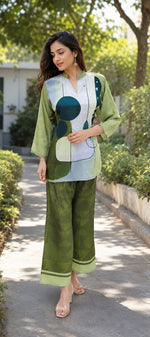 Pure crepe Mul silk green co Ord set