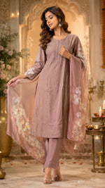 Dola silk designer full suit set in brown