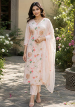 Super pretty applique work Mul Cotton suit set in baby pink