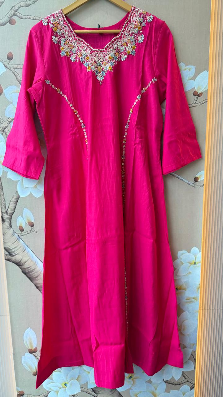 Modale hand embroidery rani pink lining suit set