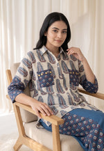 Loose fitted premium ajrakh co ord set in blue