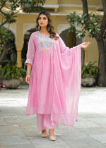 Pure Mul cotton baby pink embroidery cotton suit set