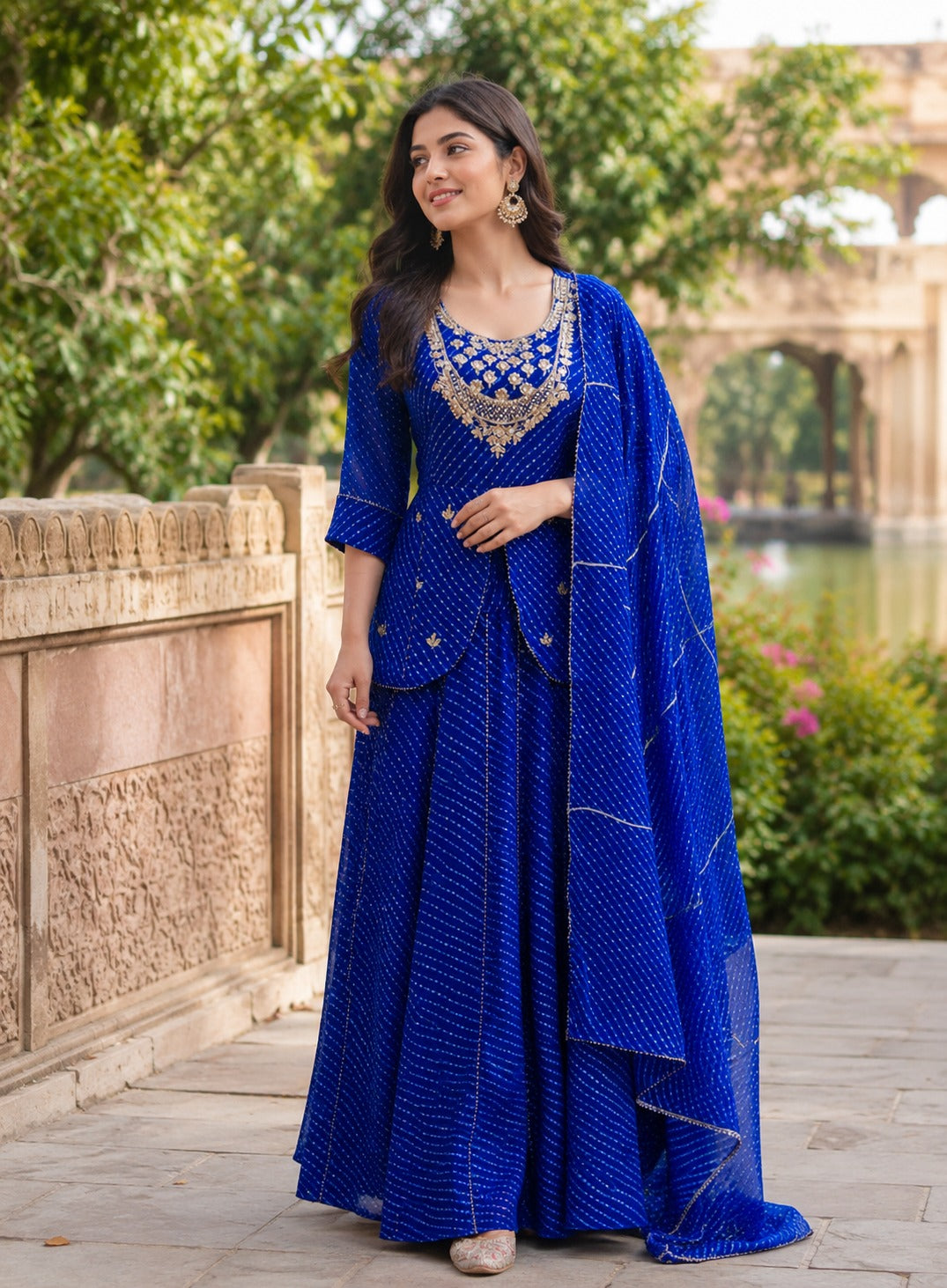 Georgette Lehariya embroidered lehenga full suit in royal blue