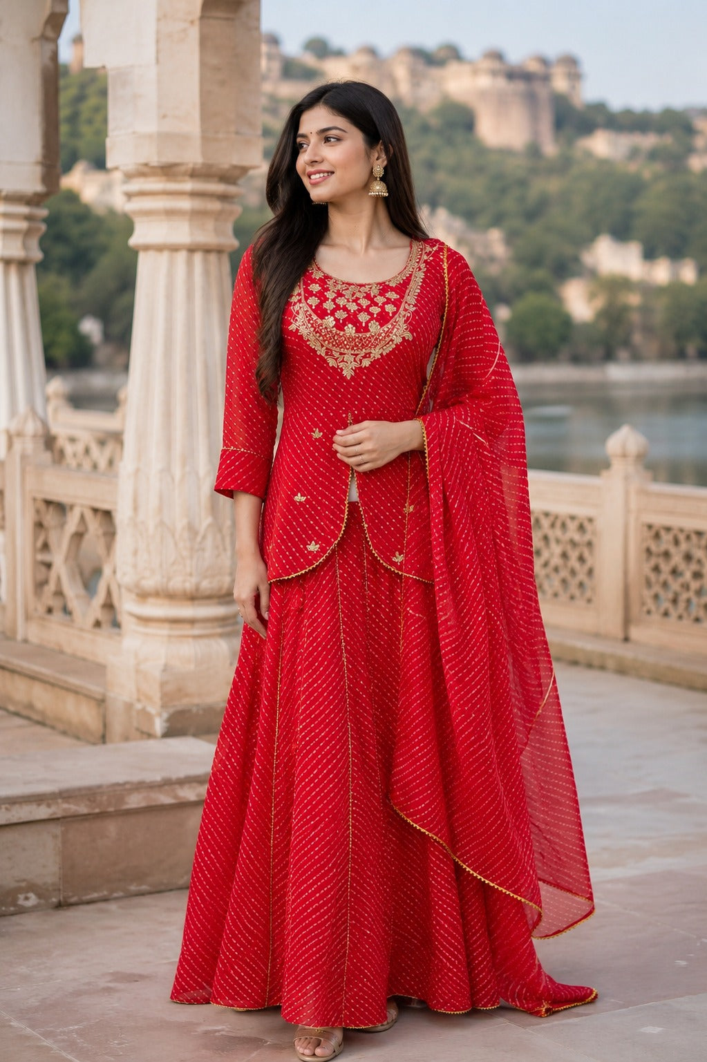 Georgette Lehariya embroidered lehenga full suit in red