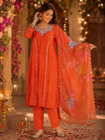 Modale hand embroidery orange lining suit set