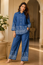 Stunning fully embroidered denim cotton co ord