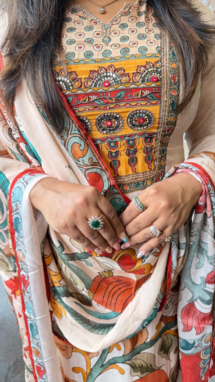 Pretty crepe silk lining Kalamkari suit set