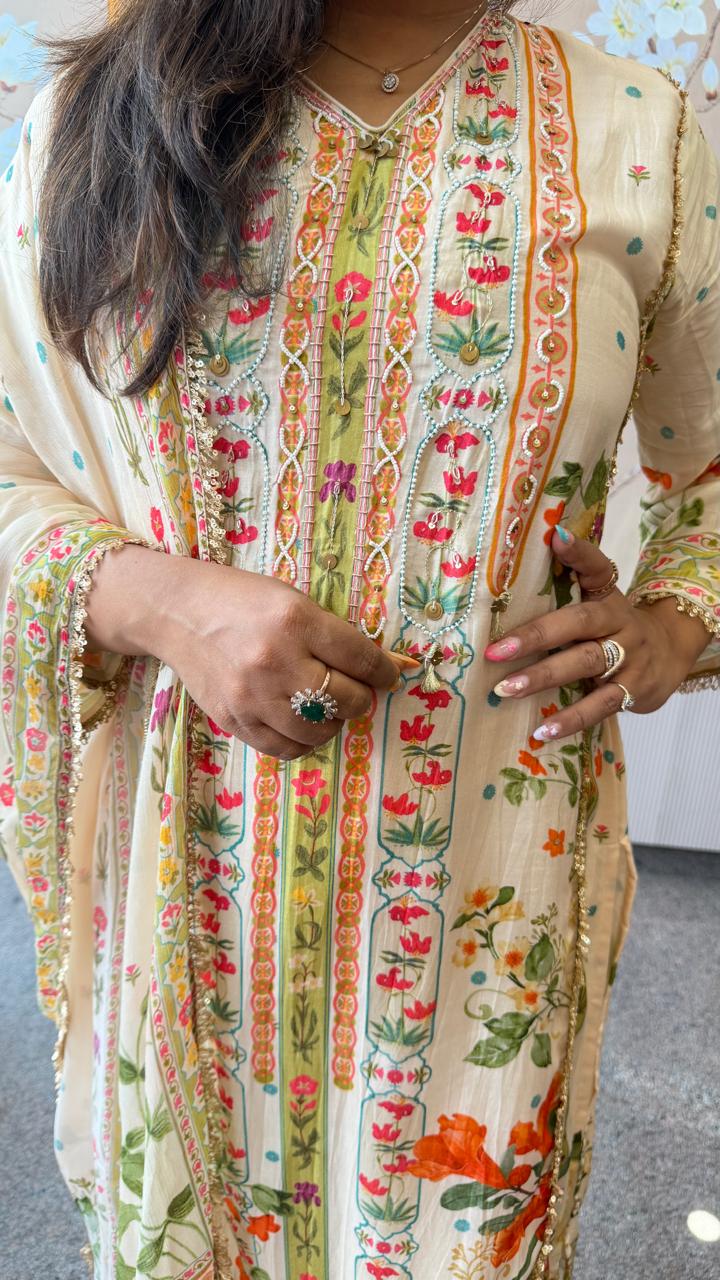 Super pretty Mul silk lining embellished full suit set