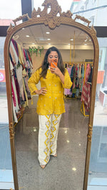 Premium chinon embroidered co ord in yellow