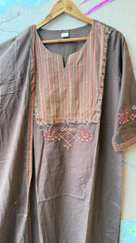 Pretty cotton ajrakh highlighted with katha suit set