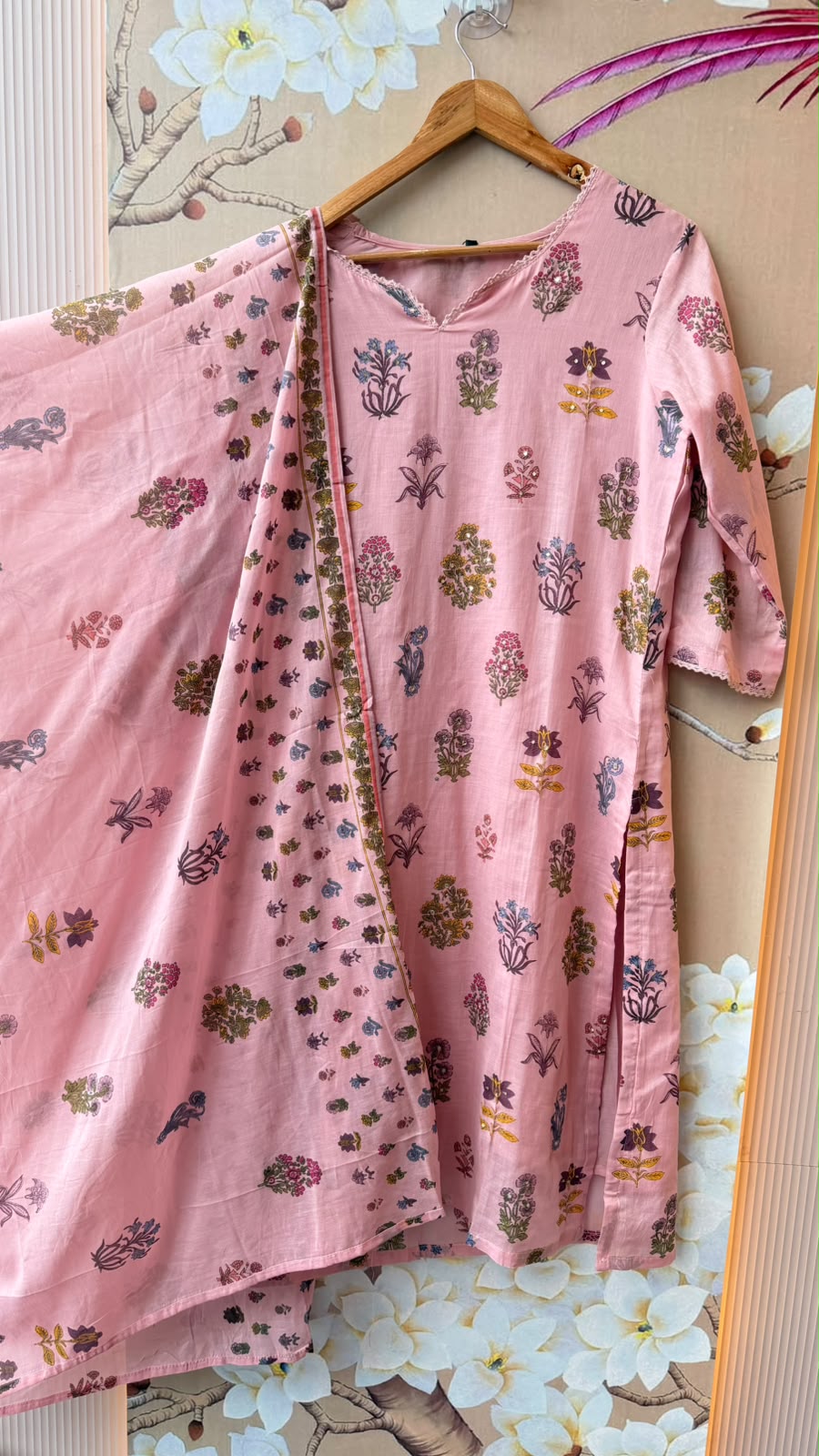 Mul cotton lining suit set in pink