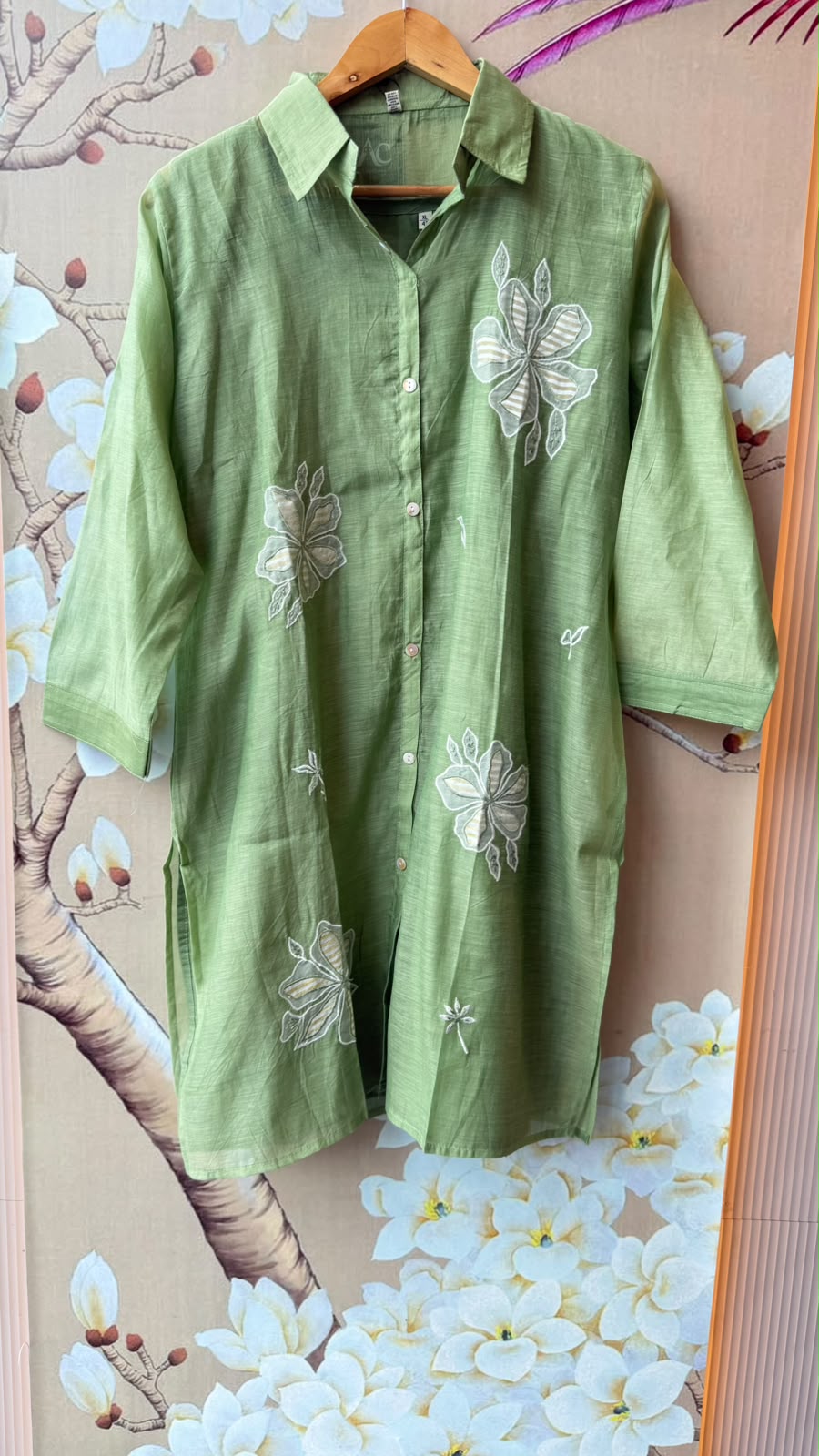 Wow embroidered inner Mul chanderi co ord in green