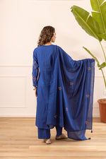 Pure cotton embroidered suit set in royal blue