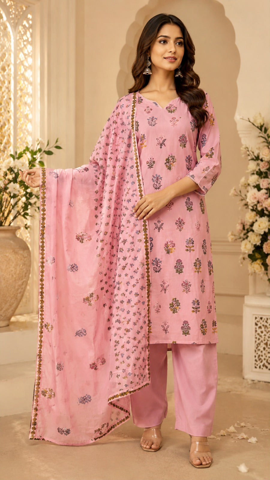 Mul cotton lining suit set in pink