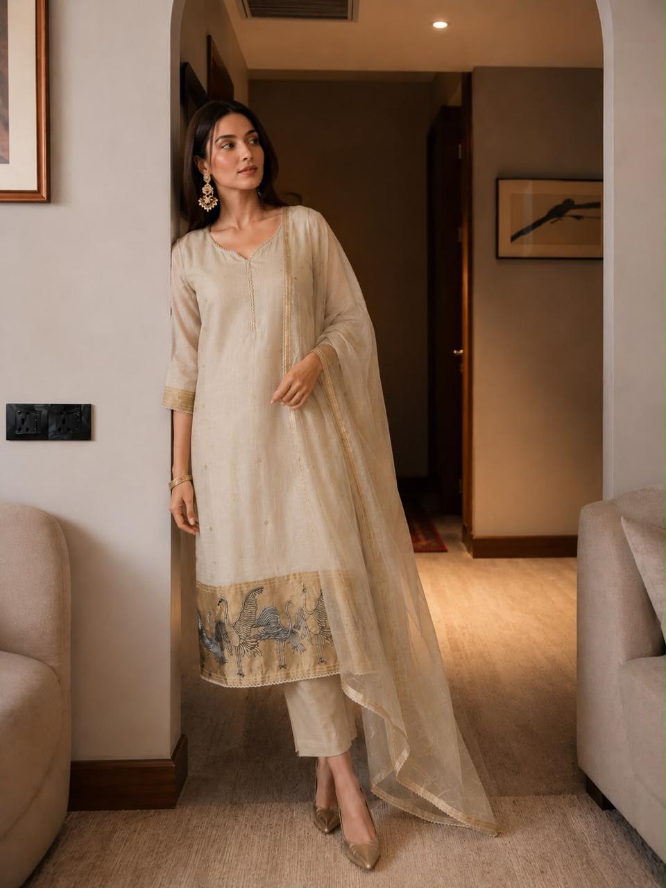 Super pretty zari detailing chanderi silk suit set
