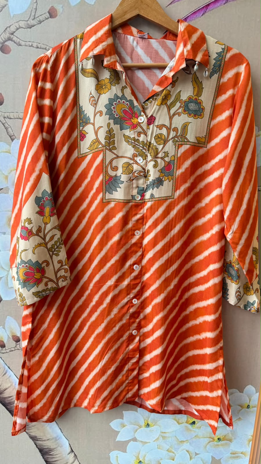 Super soft pure muslin lehariya co ord in orange