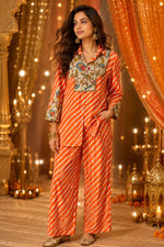 Super soft pure muslin lehariya co ord in orange
