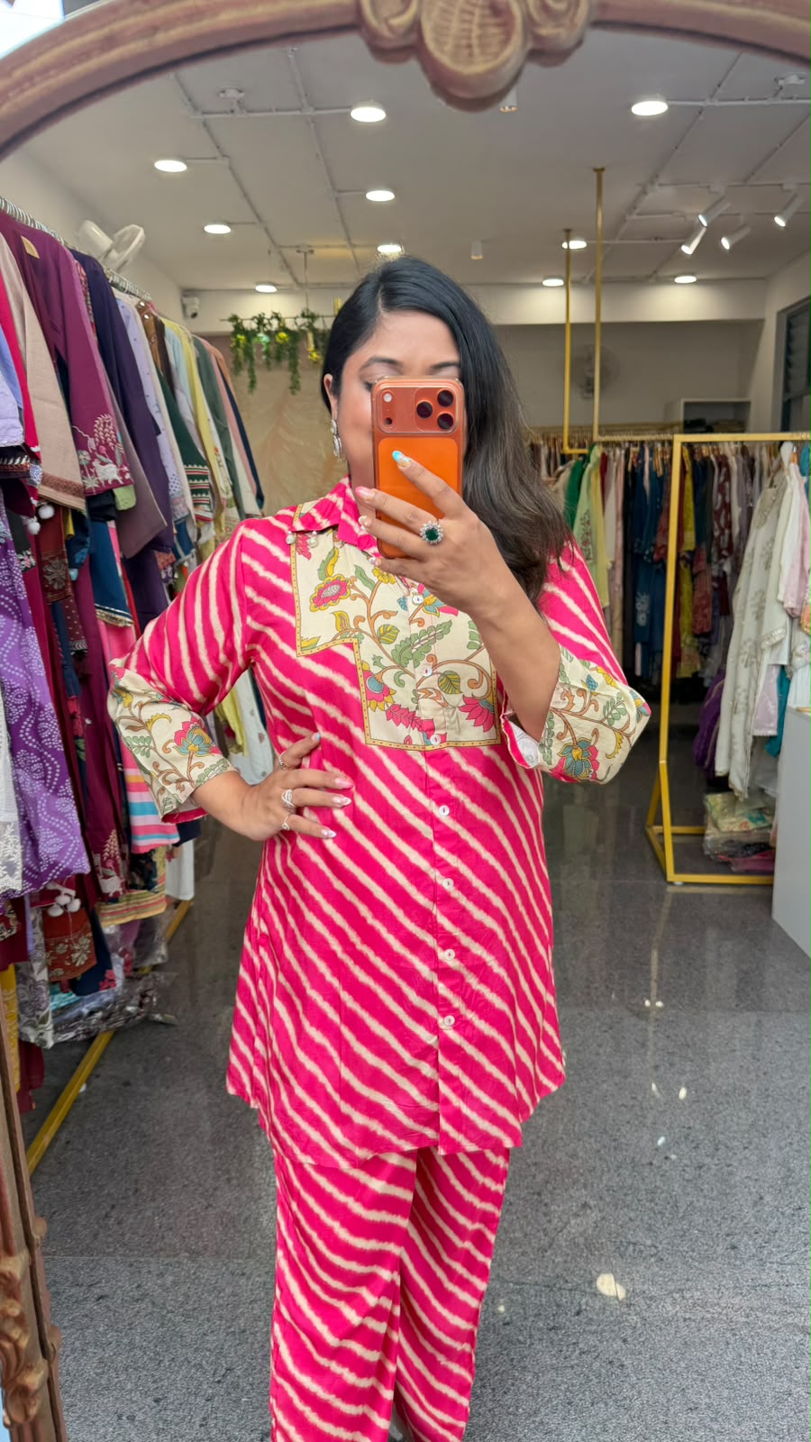Super soft pure muslin lehariya co ord in pink