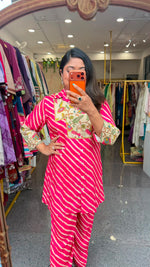 Super soft pure muslin lehariya co ord in pink