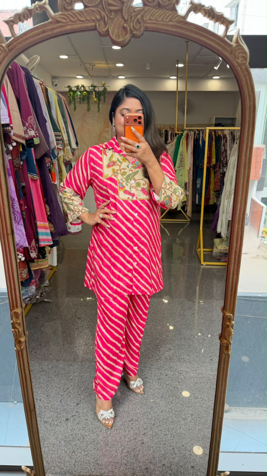 Super soft pure muslin lehariya co ord in pink