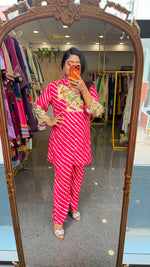 Super soft pure muslin lehariya co ord in pink