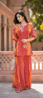 Pretty georgette with beautiful handwork co ord in orangeslim fit