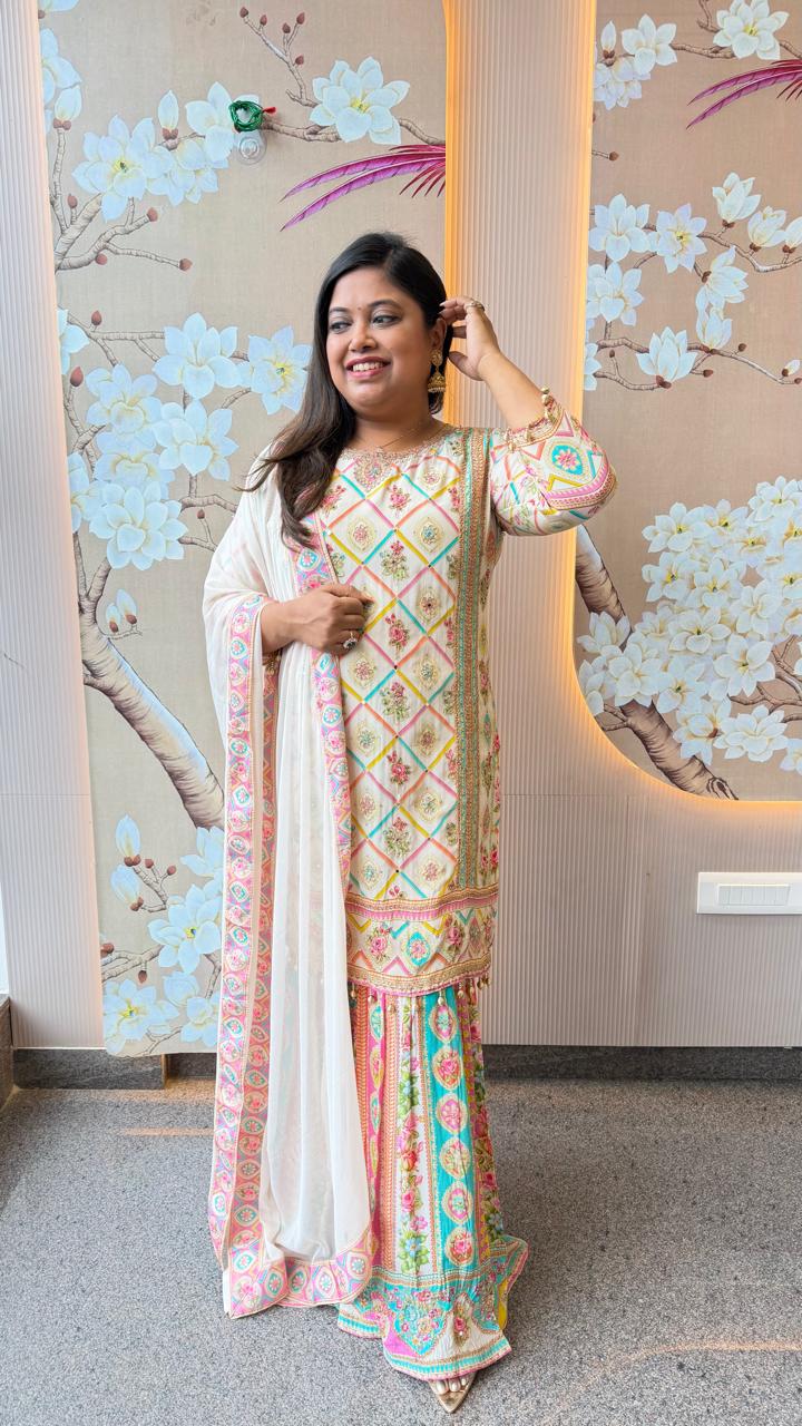 Stunning Crepe lining sharara suit set