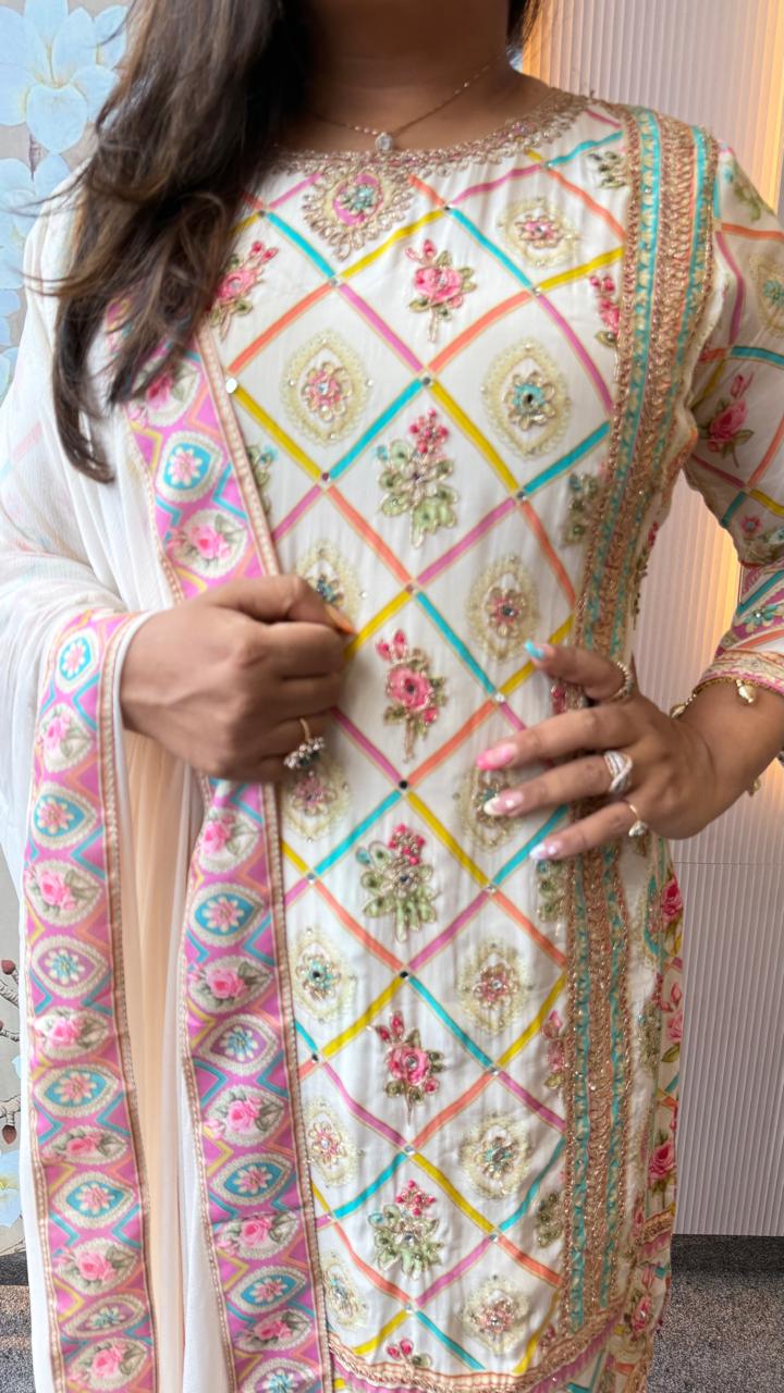 Stunning Crepe lining sharara suit set